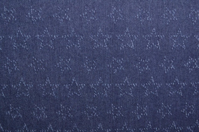 Mørkeblå denim stof med stjernemønster – metervare til bukser & jakker, metervare til erhverv (billede 3 af 8)
