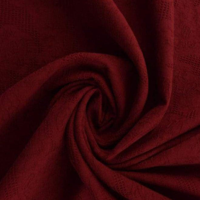 Bordeaux bomulds jacquard - vaffelstruktur med blomstermotiv, metervare til erhverv (billede 1 af 5)