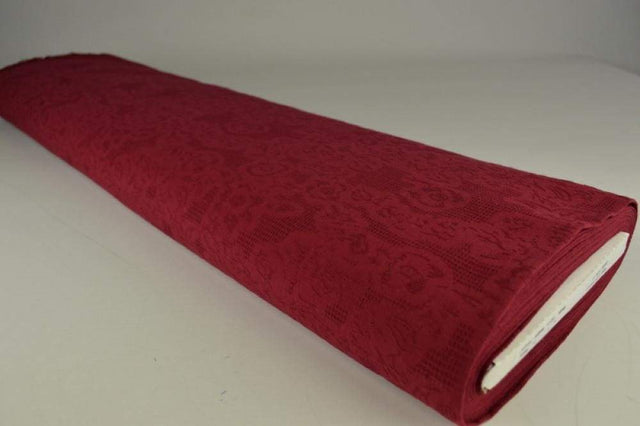 Bordeaux bomulds jacquard - vaffelstruktur med blomstermotiv, metervare til erhverv (billede 2 af 5)