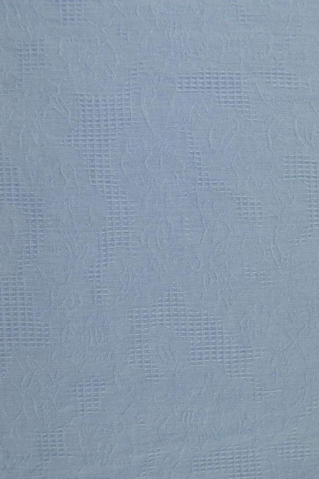 Lyseblå bomulds jacquard - vaffelstruktur med blomstermotiv, metervare til erhverv (billede 3 af 5)
