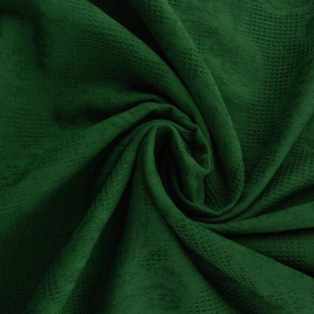 Mørkegrøn bomulds jacquard - vaffelstruktur med blomstermotiv, metervare til erhverv (billede 1 af 5)