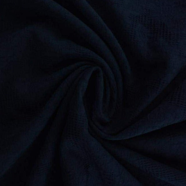 Navy bomulds jacquard - vaffelstruktur med blomstermotiv, metervare til erhverv (billede 1 af 5)