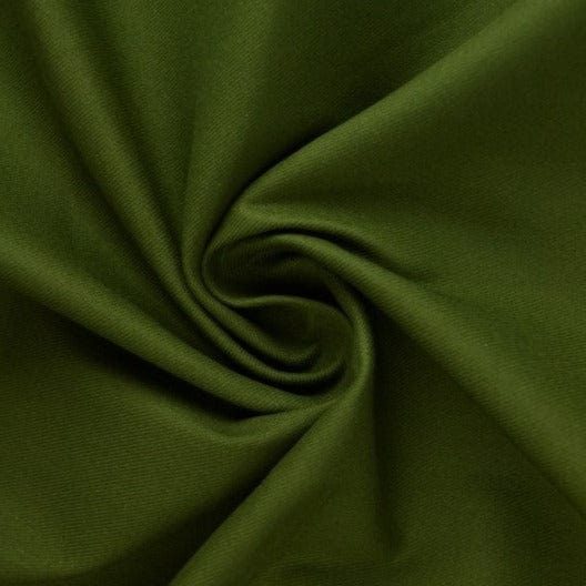Mosgrøn bomuldstwill med stræk – diagonal twill & formfast komfort, metervare til erhverv (billede 1 af 7)