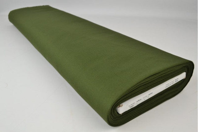 Mosgrøn bomuldstwill med stræk – diagonal twill & formfast komfort, metervare til erhverv (billede 2 af 7)