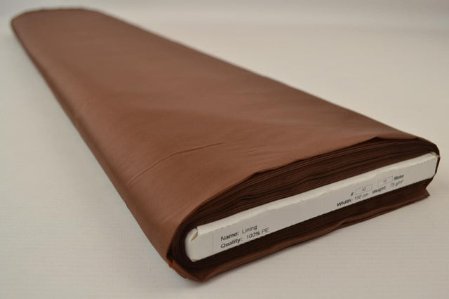 Brun polyester foer – glat, let & let glans, metervare til erhverv (billede 2 af 5)