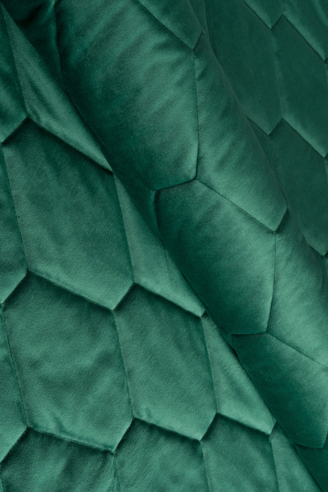 Mørk smaragdgrøn magic velvet 3D – quiltet velour med sekskantmønster, metervare til erhverv (billede 1 af 8)