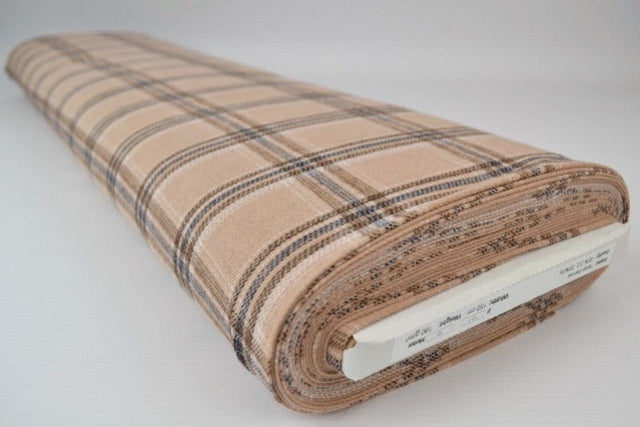 Beige skotskternet flannel m. sorte og blå linjer, metervare til erhverv (billede 2 af 14)