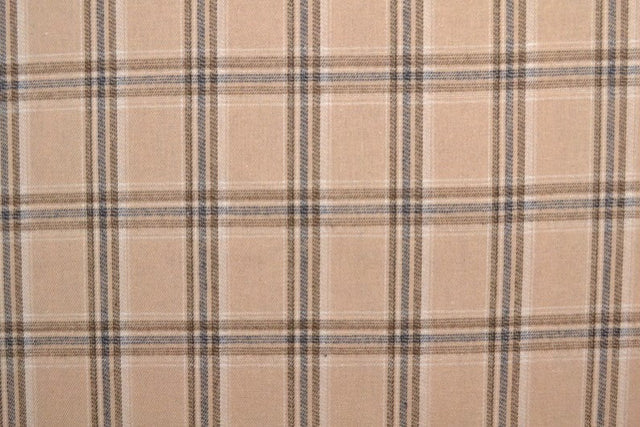 Beige skotskternet flannel m. sorte og blå linjer, metervare til erhverv (billede 3 af 14)