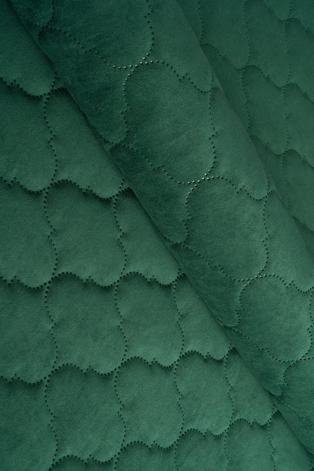 Dæmpet grangrøn Uttario velvet 3D – quiltet velour med boblemønster, metervare til erhverv (billede 1 af 3)