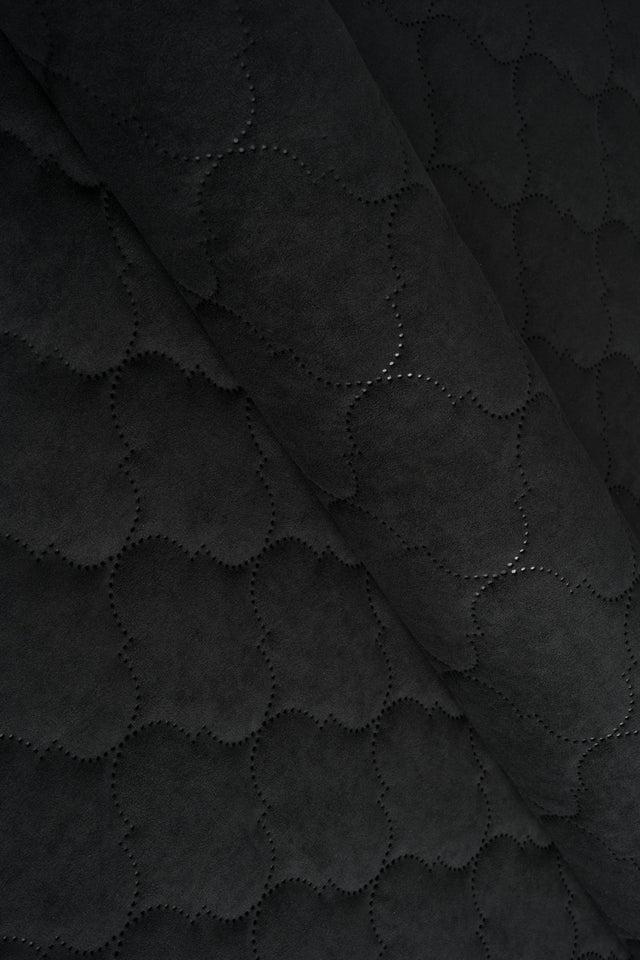 Mørk grafitsort Uttario velvet 3D – quiltet velour med boblemønster, metervare til erhverv (billede 1 af 3)