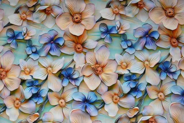 Lyseblåt viskose stof med hvide og blå blomster – let fald & elegant mat glans, metervare til erhverv (billede 2 af 5)