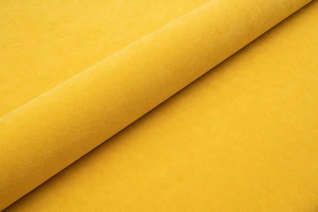 Sennepsgul tyk mat velour møbelstof med fleecebagside, metervare til erhverv (billede 1 af 3)