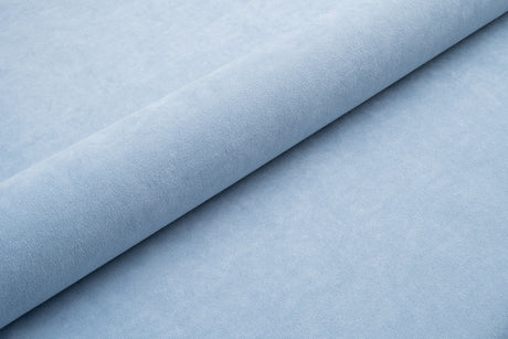 Lyseblå tyk mat velour møbelstof med fleecebagside, metervare til erhverv (billede 1 af 3)
