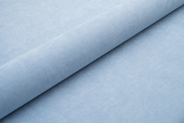 Lyseblå tyk mat velour møbelstof med fleecebagside, metervare til erhverv (billede 1 af 3)
