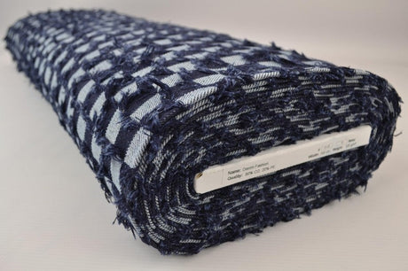 Mørkeblå denim stof med ternede frynser – metervare til bukser & jakker, metervare til erhverv (billede 2 af 8)
