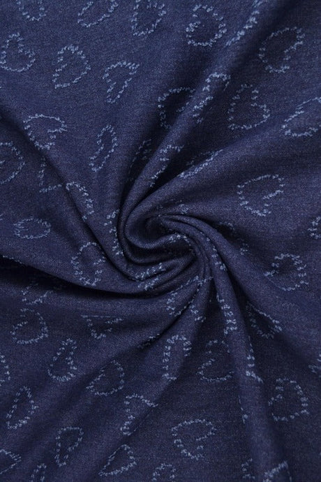 Mørkeblå denim stof med hjertemønster – metervare til bukser & jakker, metervare til erhverv (billede 1 af 8)