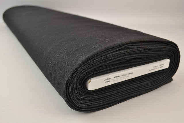 Mørk antracit uvasket denim med stræk – 370 g/m², metervare til erhverv (billede 2 af 9)