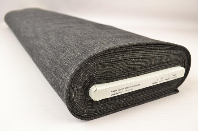 Mellemgrå uvasket denim med stræk – 370 g/m², metervare til erhverv (billede 2 af 8)