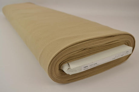 Beige bomuldsjersey – naturlig, åndbar & strækbar, metervare til erhverv (billede 2 af 7)