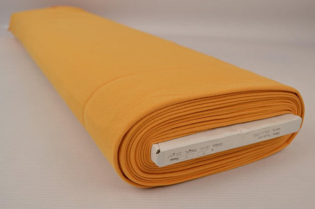 Okkergul french terry – blød bomuldsstrik med stræk, metervare til erhverv (billede 2 af 5)