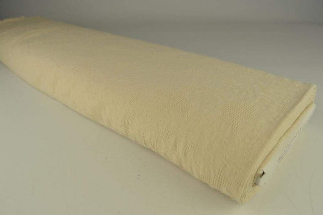 Champagne bomulds jacquard - vaffelstruktur med blomstermotiv, metervare til erhverv (billede 2 af 5)
