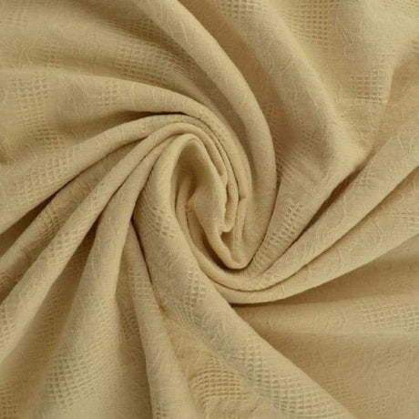 Champagne bomulds jacquard - vaffelstruktur med blomstermotiv, metervare til erhverv (billede 1 af 5)