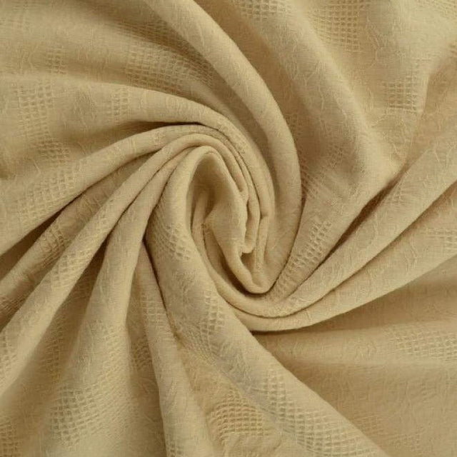 Champagne bomulds jacquard - vaffelstruktur med blomstermotiv, metervare til erhverv (billede 1 af 5)