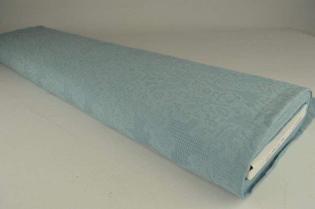 Vintage blå bomulds jacquard - vaffelstruktur med blomstermotiv, metervare til erhverv (billede 3 af 5)