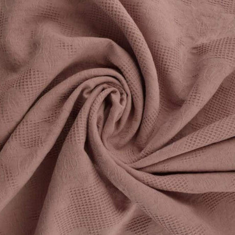 Vintage lyserød bomulds jacquard - vaffelstruktur med blomstermotiv, metervare til erhverv (billede 1 af 5)