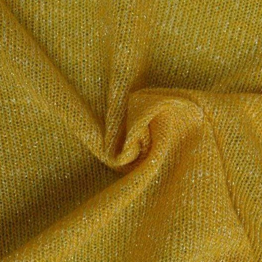 Gul jersey lurex – elastisk glimmerstof, metervare til erhverv (billede 1 af 2)