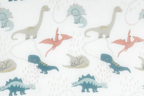 Børnevoile med dinosaur-motiv — råhvid