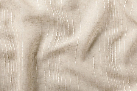 Let hør-voile med fine naturstriber — hørbeige, stofprøve