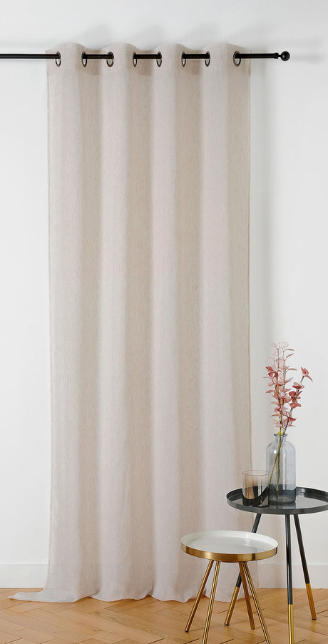 Meleret voile i hør og bomuld — hørhvid, syet som færdigt gardin