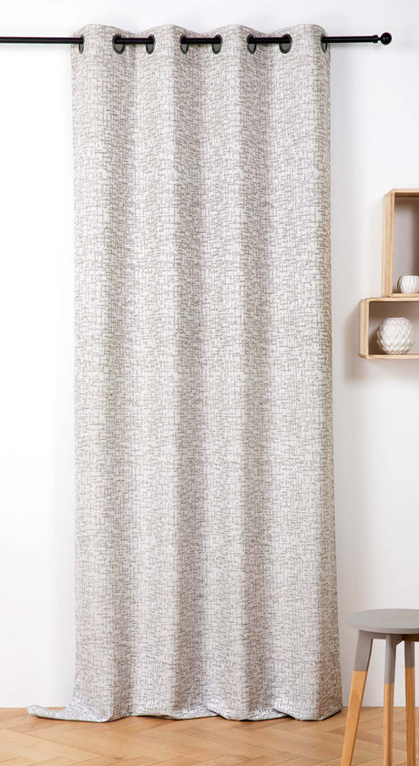 Tweedlook jacquard med bouclégarn — lys gråbrun, syet som færdigt gardin