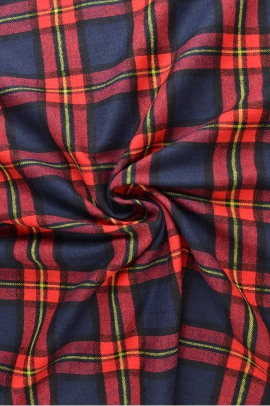 Rød og navyblå skotskternet flannel, metervare til erhverv (billede 1 af 14)