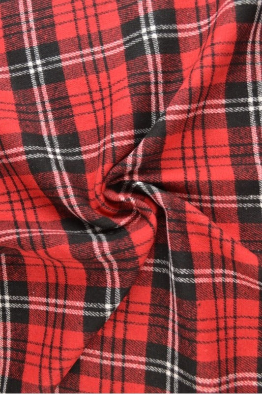 Rød, sort og hvid skotskternet flannel, metervare til erhverv (billede 1 af 14)