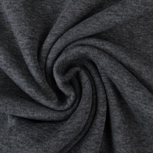 Mørkegrå melange børstet sweatshirtstof – blød isoli med stræk, metervare til erhverv (billede 1 af 6)