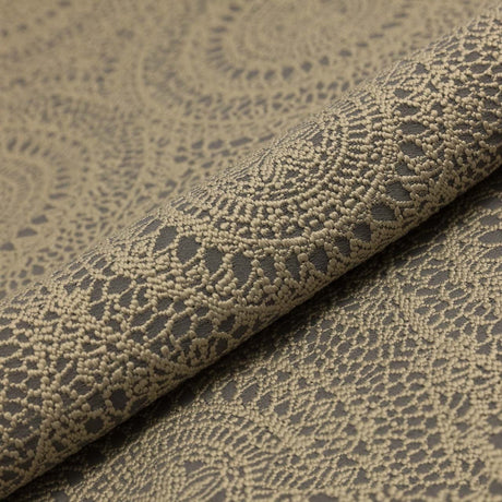 Sandbeige blonde på mørkebrun lilly jacquard møbelstof – blondemønster, metervare til erhverv (billede 1 af 3)