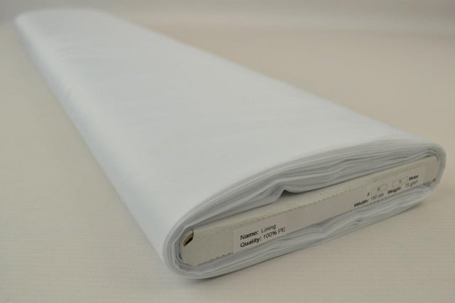 Hvid polyester foer – glat, let & let glans, metervare til erhverv (billede 2 af 5)