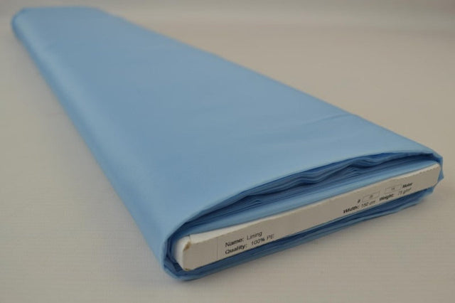Baby blå polyester foer – glat, let & let glans, metervare til erhverv (billede 2 af 5)
