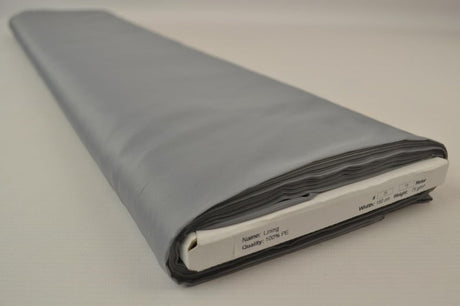 Sølvgrå polyester foer – glat, let & let glans, metervare til erhverv (billede 2 af 5)