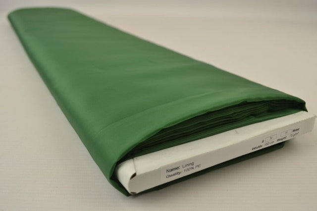 Mørk grøn polyester foer – glat, let & let glans, metervare til erhverv (billede 2 af 5)