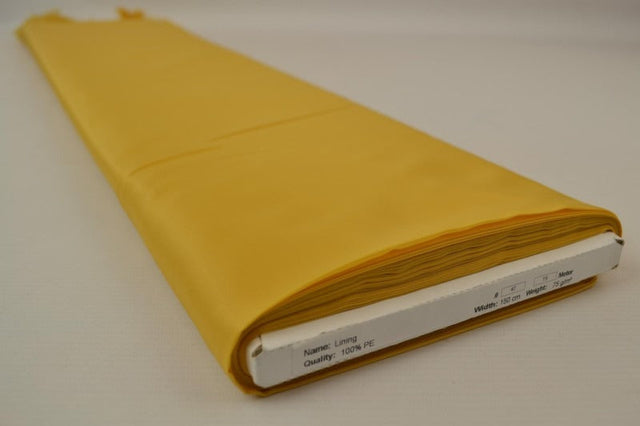 Sennepsgul polyester foer – glat, let & let glans, metervare til erhverv (billede 2 af 5)