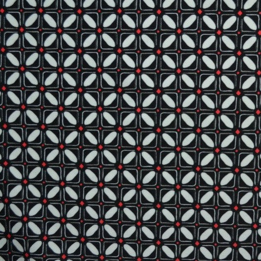 Sort/rød lycra – geometrisk flisemønster, 4-vejs stræk & hurtigtørrende, metervare til erhverv (billede 1 af 2)