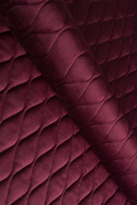 Dyb bordeauxrød magic velvet 3D – quiltet velour med bladmønster, metervare til erhverv (billede 1 af 8)