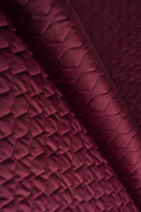Dyb bordeauxrød magic velvet 3D – quiltet velour med zigzagmønster, metervare til erhverv (billede 1 af 8)