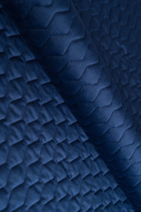 Klassisk marineblå magic velvet 3D – quiltet velour med zigzagmønster, metervare til erhverv (billede 1 af 8)