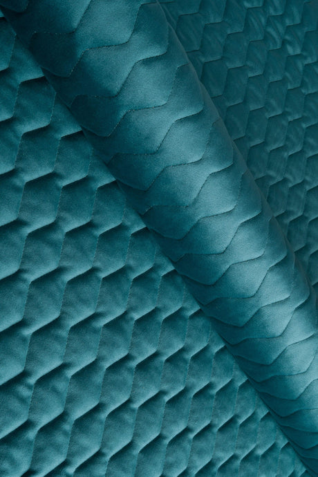 Dyb laguneturkis magic velvet 3D – quiltet velour med zigzagmønster, metervare til erhverv (billede 1 af 8)