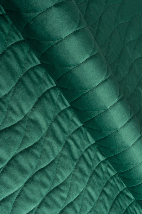 Mørk smaragdgrøn magic velvet 3D – quiltet velour med bølgemønster, metervare til erhverv (billede 1 af 8)
