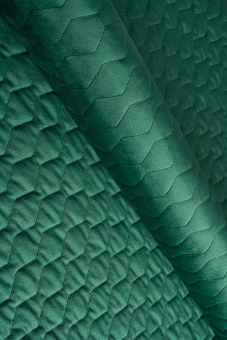 Mørk smaragdgrøn magic velvet 3D – quiltet velour med zigzagmønster, metervare til erhverv (billede 1 af 8)